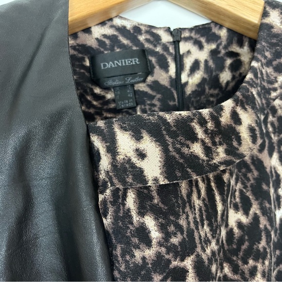 DANIER 🇨🇦 Women’s Animal‎ Print & Leather Sleeveless Dress Ruching Size 8 - Picture 3 of 10